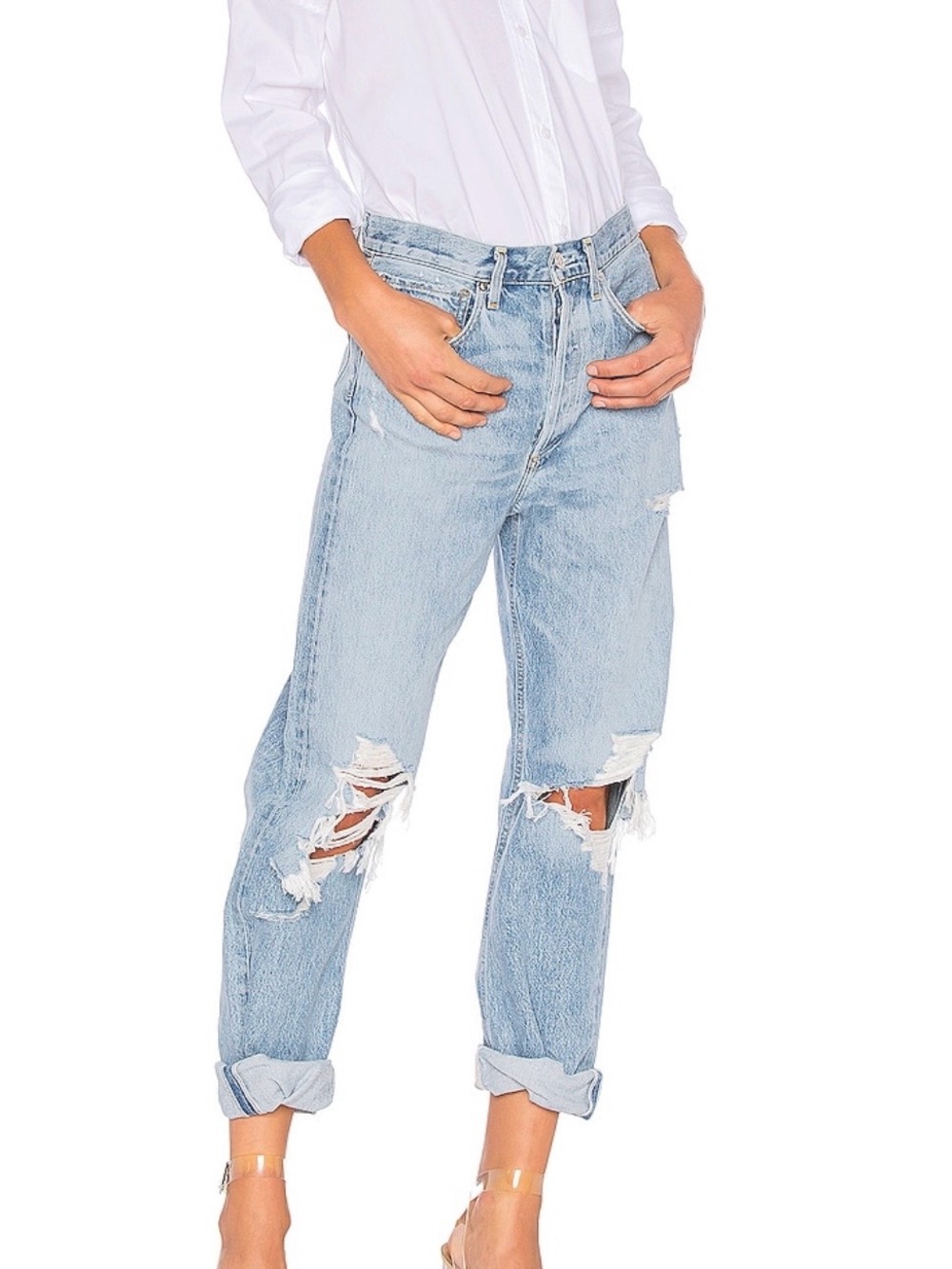 Agolde Light Blue Distressed Boyfriend Jeans